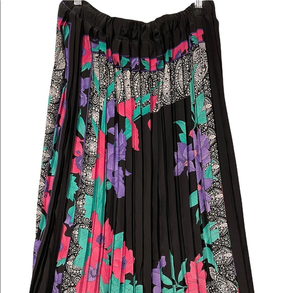 Vintage Floral Pleated Midi Skirt Pink Purple Black Green - Picture 2 of 9